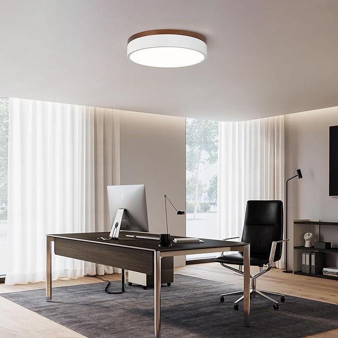Led Flush Mount Ceiling Light: 11.8" Modern Dimmable White Walnut Wood Low Profile Close to Ceiling Light Fixture - 5CCT Round Minimalist Flat Overhead Lighting for Bedroom Laundry Hallway Living Room