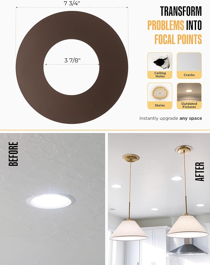 The Can Converter R56 Recessed Can Light Conversion Kit w/ 7"¾ Flat Ceiling Medallion - Home Improvement for 5" & 6" Cans, Converter Kit for Fan & Light Fixture, UL Certified, Oil Rubbed Bronze