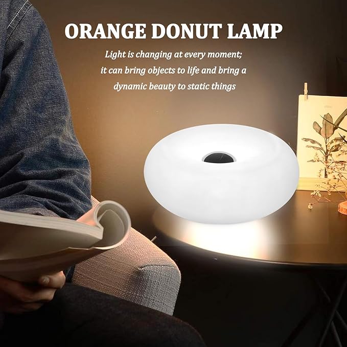 Modern Design Donut Table Lamp, LED Bedside Desk Lamp with Durable Shade, Rotomolded Small 3-Color Dimmable Nightstand Lamps (Not Glass) (White)