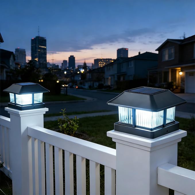Dynaming 4x4 Solar Post Cap Lights Outdoor with 2 Color Modes, Fence Post Solar Lights Black Shell Brightness LED Lantern Lamps Waterproof for Garden Deck Patio, Fit 4x4 Wooden/Vinyl Posts, 6 Pack