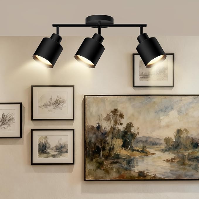 BoostArea 3-Light Led Track Lighting,Black Ceiling Lighting Fixtures,Wall Sconces Ceiling Spotlight with Foldable Light Arms for Kitchen, Closet, Bedroom,GU10 Socket, Bulbs Not Included