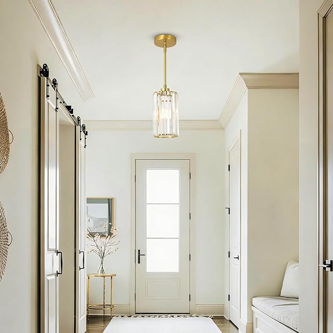 3 Pack Gold Pendant Lights Kitchen Island, Modern Pendant Lighting with Clear Crystal Shade, Vintage Brass Chandelier Light Fixtures Ceiling Hanging for Dining Room Bedroom Foyer Hallway
