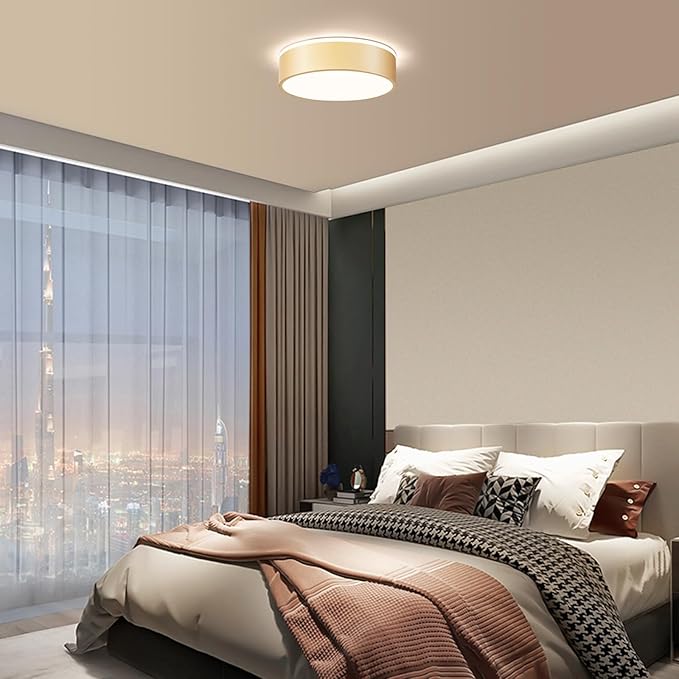 Vikaey Gold LED Ceiling Light, Modern Flush Mount Ceiling Light Fixture, Not Dimmable Minimalist Round Metal Lighting Fixture Ceiling Lamp for Hallway, Entryway, Bedroom, Balcony, 11.81 Inch