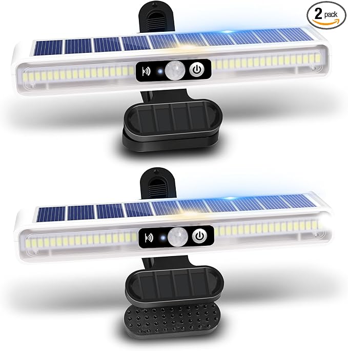 Clip On Solar Motion Lights Outdoor Waterproof, 2 Pack Motion Sensor Outdoor Lights with 36 LEDs, 6000K, Portable Solar Powered Security Light for Fence Garage Camping(White)