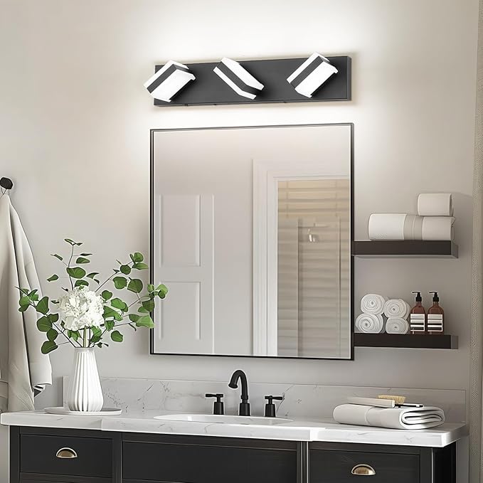 PRESDE 3-Light LED BathroomVanity Light Matte Black Bathroom Light Fixtures Over Mirror Modern Bath Wall Lighting