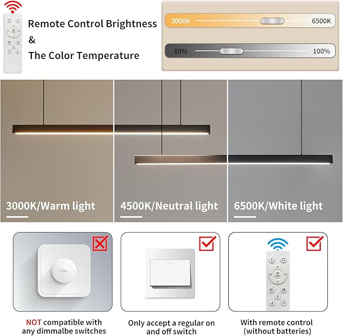 Modern 2-Light Chandelier, 47IN+47IN Pendant Light Fixtures Hanging with Remote Control 3000k-6500K Adjustable Color Temperature，Aluminum Island Lighting Lamp for Dining Room, Living Room