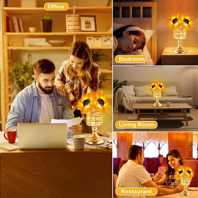 Sunflower Table Lamps for Women-Sunflower Flower Touch Lamp with 3-Color Infinitely Dimming,10+ Hours Runtime-Ideal Gift for Mom,Flower Decor for Bedroom and Office,USB Charge,IP44 Waterproof
