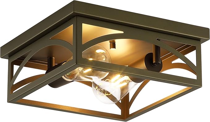 Flush Mount Ceiling Light, Farmhouse Ceiling Light Fixture for Hallway Kitchen, Outdoor Porch Ceiling Light Flush Mount, Bedroom Lights for Ceiling, Dark Olive, 1 Pack(Bulbs Not Included)