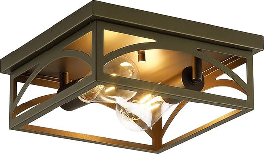 Flush Mount Ceiling Light, Farmhouse Ceiling Light Fixture for Hallway Kitchen, Outdoor Porch Ceiling Light Flush Mount, Bedroom Lights for Ceiling, Dark Olive, 1 Pack(Bulbs Not Included)
