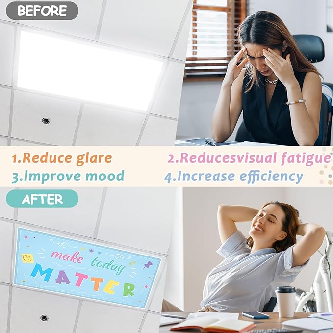 Wiooffen 6 Pcs Fluorescent Light Covers with 60 Magnets Decorative for Classroom Ceiling Light 4 x 2 Feet Magnetic Light Covers Filter Easy Install for Office Hospitals & Home (Candy color)