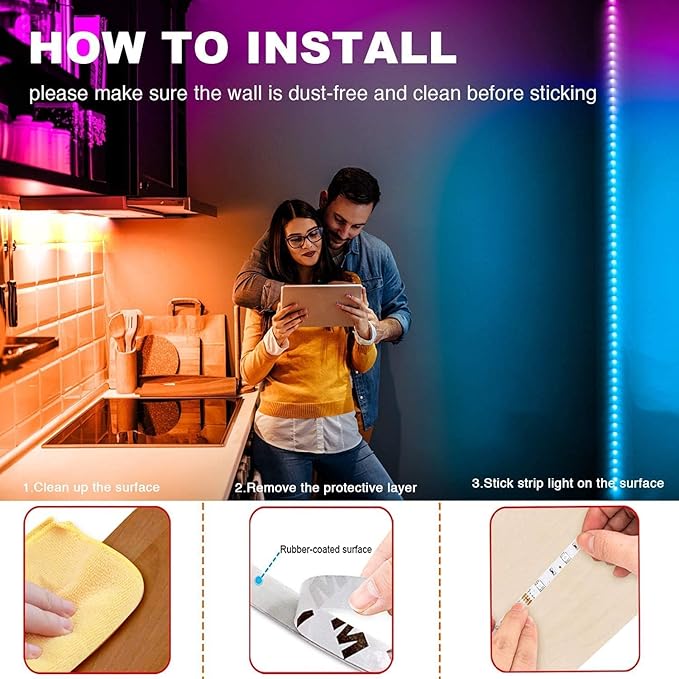 phopollo Led Lights 20ft for Bedroom Color Changing Luces Led para Decoracion RGB DIY Color Option with Power Supply and Remote