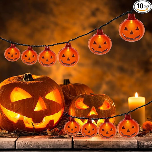 Abeja Pumpkin String Lights, 8.5Ft Halloween String Lights with 10 Smiling Jack O Pumpkins Lights, Plug in Outdoor Orange Pumpkin Decoration Lights for Halloween Party Holiday Decor