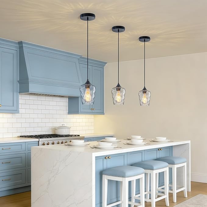 1 Pack Mini 5.1" Black Hammered Glass Pendant Light Fixtures, Small Farmhouse Kitchen Pendant Light with Hammered Glass Shade, Black Pendant Lights Kitchen Island Lighting for Dining Room Sink