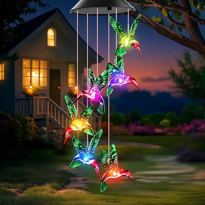 Gifts for Grandma Mom Nana Wife Sister, Mother Birthday Gardening Hummingbird Gifts for Women, Winzwon Wind Chimes Solar Lights Outdoor Decor for Garden Patio Yard Porch
