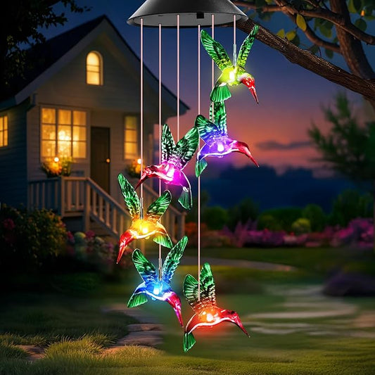 Gifts for Grandma Mom Nana Wife Sister, Mother Birthday Gardening Hummingbird Gifts for Women, Winzwon Wind Chimes Solar Lights Outdoor Decor for Garden Patio Yard Porch