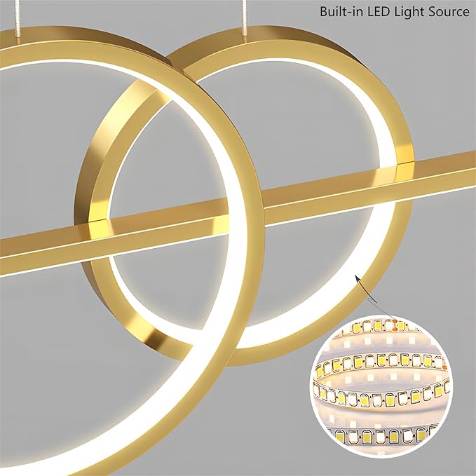 5 Lights LED Island Light, 39.4 Inch Creative Island Light with Remote Control & Infinitely Dimmable Hanging Light, Geometric Linear Pendant Light for Dining Room, Gold