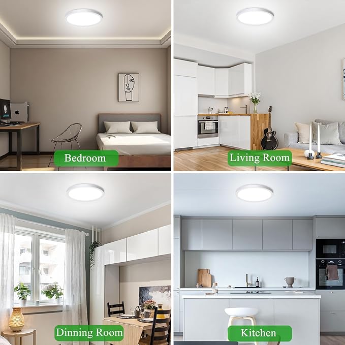 LED Flush Mount Ceiling Light Fixture, 24W 12Inch 3000K/3500K/4500K/5000K/6500K 5 Color Changeable 2880LM Low Profile Ceiling Light for Bedroom, Living Room, Dining Room, Hallway White