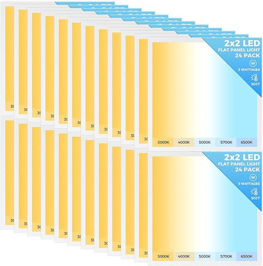 AIKVSXER 24 Pack 2x2 LED Flat Panel Light, Recessed Drop Ceiling Light Kitchen Lighting Fixtures,Bright 6500LM,0-10V Dimmable,Switchable 3000K/4000K/5000K/5700K/6500K, 30W/35W/40W/45W/50W