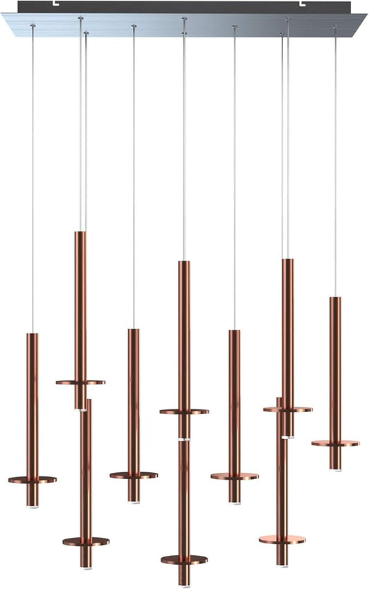 Draco 10 Pendant Lighting Copper – LED Hanging Light Fixture for Kitchen Island, Bar, Foyer – Equilateral Cluster of Mini Metal Rod Pipe Tube Cylinders – Dimmable, Adjustable Wire, Lamp Bulb Included