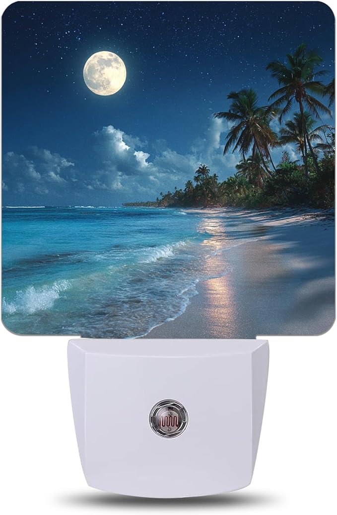 Beach Palm Night Light, Plug-into Wall Nightlight with Dusk to Dawn Sensor, Energy Efficient Lamp for Bedroom/Bathroom/Kitchen/Hallway/Stairs