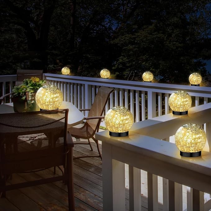 SyouHome Solar Garden Lights Outdoor Waterproof, 4 Pack LEDs Cracked Glass Ball Light, Ground Landscape Garden Decor, Solar Globe Decorative for Pathway/Patio/Lawn/Yard