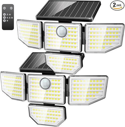 Adewalk Outdoor Solar Light - Upgrade 3000LM 188 LED Motion Sensor for 4 Heads IP65 Waterproof Powered Switch Control Darkroom Backyard Outside Security