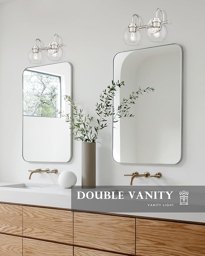 2-Light Bathroom Light Fixtures, Brushed Nickel Vanity Light with Globe Clear Glass Shade, Modern Vanity Lighting Fixtures Over Mirror, AD-22280-2W-SN