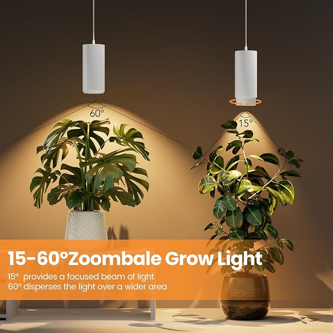 Zoomable Remote Pendant Grow Lights with Auto On/Off Timer, 2X 30W Full Spectrum LED Plant Light 2700K-6000K Dimmable Plug in Hanging Lights for Indoor Plants 20FT Power Cord, White 2PCS