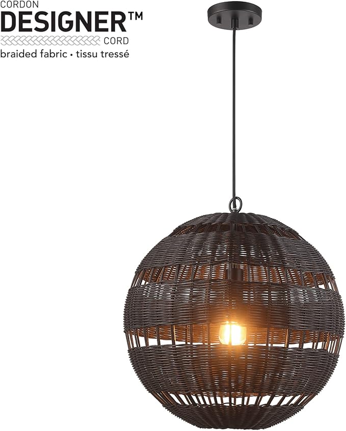 GLOBE Electric Novogratz x 65838 Beth 1-Light Pendant Lighting, Matte Black, Bulb Not Included