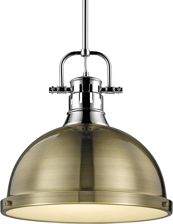 Golden Lighting 3604-L CH-AB Duncan Pendant, Transitional, Chrome with Aged Brass Shade