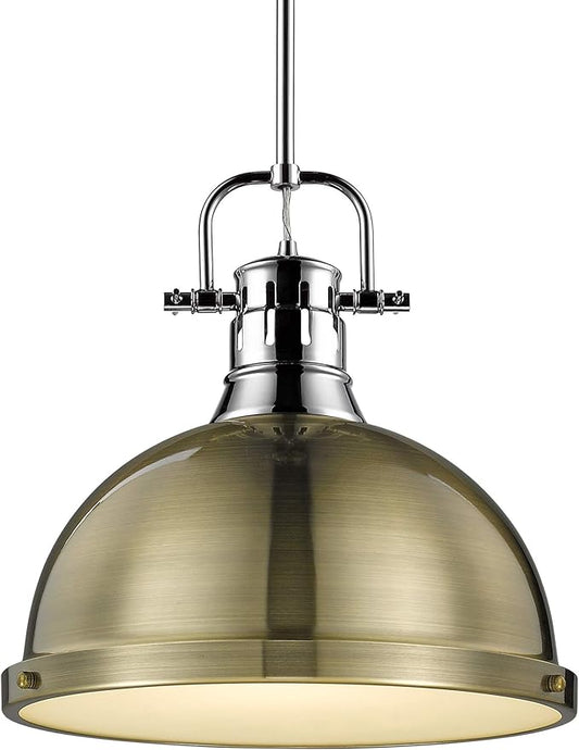 Golden Lighting 3604-L CH-AB Duncan Pendant, Transitional, Chrome with Aged Brass Shade