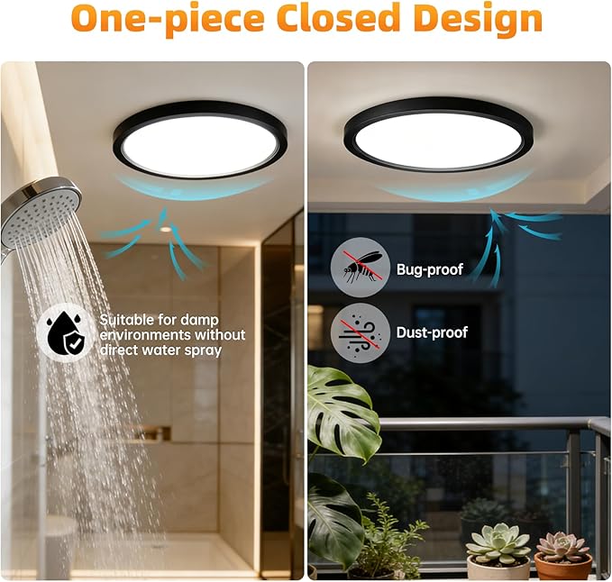 16 Inch 1Pack Super Slim Flush Mount Ceiling Light Fixture,30W 3400LM Dimmable 5CCT Selectable 2700K-5000K Round Light Fixture for Living/Bedroom,Kitchen/Bathroom,Porch &All Indoor Spaces Black