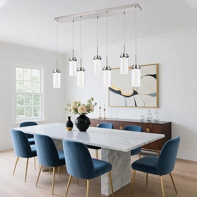 MELUCEE 43.3" Linear Chandelier for Dining Room Modern Led Pendant Light Fixtures 3000K-6000K Adjustable Color Temperature Dimmable Island Lights for Kitchen Living Room Office Bar, 35W