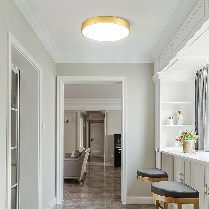 2 Pack Gold LED Ceiling Light Fixture Flush Mount 15 inch 36W, Dimmable Light Fixtures Flush Mount LED, Modern Kitchen Close to Ceiling for Bedroom, Bathroom, Living Room