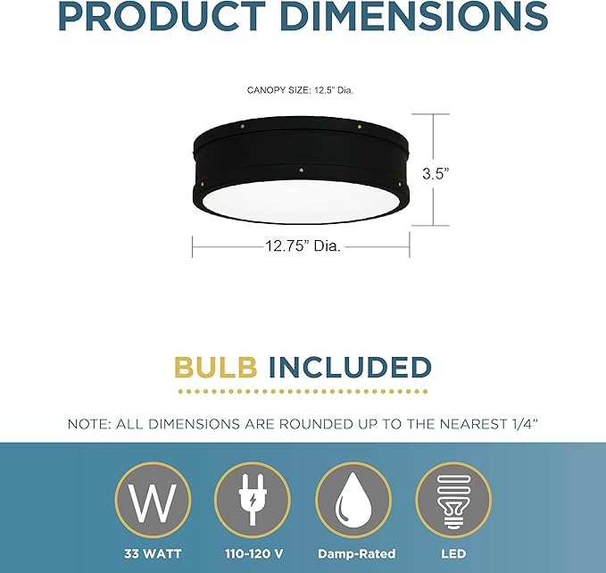 Quoizel Ahoy Round Flush Mount Ceiling Light, 13 Inch Etched Glass Drum Light with Metal Shade, 25 W LED, 1700 Lumens, Close to Ceiling Light Fixtures for Home, Kitchen or Office Lighting
