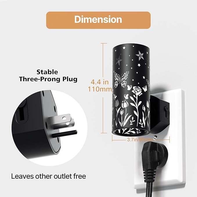 LED Night Lights Plug into Wall, 2-Pack 3000K Bright Plug in Nightlights, Dusk-to-Dawn, Dimmable 0-100LM, Auto-On/Off, Home Decor for Bedroom, Bathroom, Hallway, Kitchen, Black Butterfly