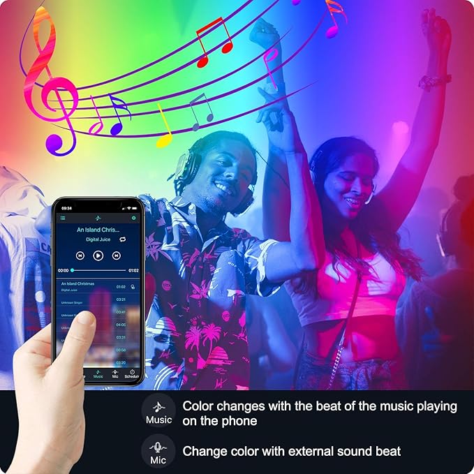 Micomlan 82Ft/25m LED Strip Lights, Music Sync Color Changing RGB LED Strip Built-in Mic, Bluetooth APP Controlled Home Lighting for Living Room Kitchen (APP+Remote+Mic+Music)