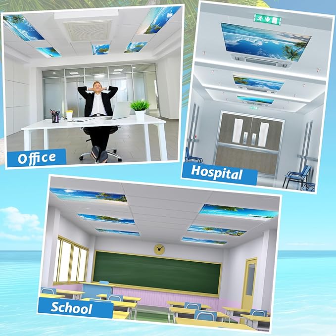 8 Pcs Fluorescent Light Covers with 80 Magnets Decorative for Classroom Ceiling Lights 4 x 2 Feet Magnetic Light Covers Filter Easy Install for Office Hospital & Home Drop Ceiling Supply(Coconut Tree)