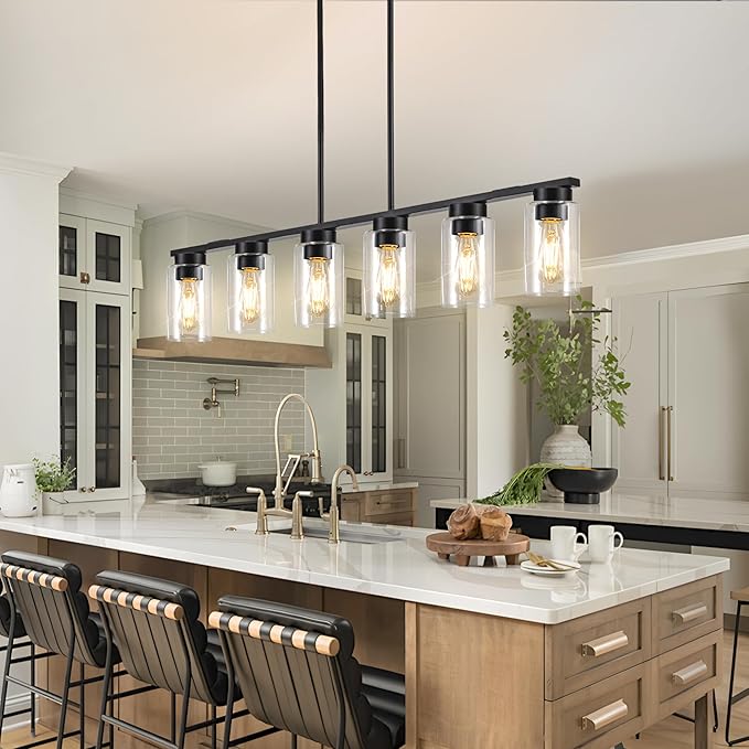 Dining Room Light Fixture Island Lights for Kitchen 6-Light Kitchen Island Lights Farmhouse Dining Room Light Black Linear Chandelier Pendant Lights Kitchen Island