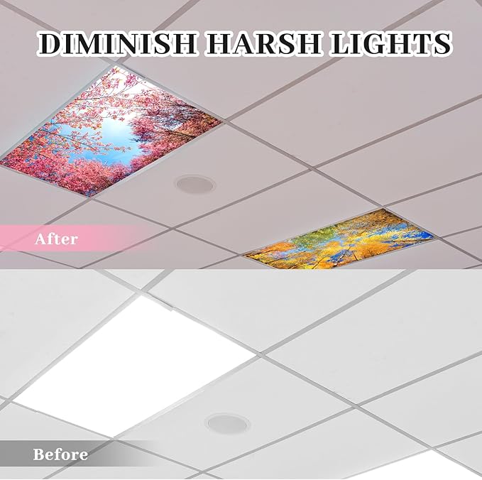 Patelai 8 Pack Fluorescent Light Covers for Classroom Ceiling 4 x 2 Feet Magnetic Light Covers Filter for Office School Drop Ceiling Supplies(Seasons Forest)