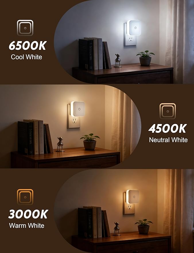 Sujeet Modern Night Light, 1-50LM Stepless Dimming LED Night Light with 3CCT (3000K/4500K/6500K), Night Lights Plug into Wall Night Light for Adults, Bedroom, Bathroom, Hallway,8-Pack,No Light Sensor