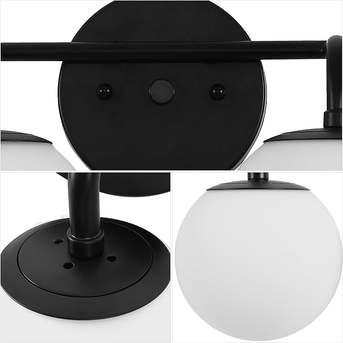 JONATHAN Y 31" Black Modern Globe Wall Sconce Vanity Light for Bathroom, White Frosted Glass Shade, Midcentury Parisian Bistro Wall Lamp, LED Bulb Included (JYL3558B)