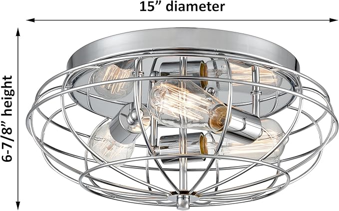 Innovations Lighting 510-3C-PC Providence 3-Light Dimmable Flush Mount Ceiling Light Fixture with Metal Guard Cage for Hallway, Kitchen, Bedroom, Bathroom, Closet, or Office - 15'' - Polished Chrome