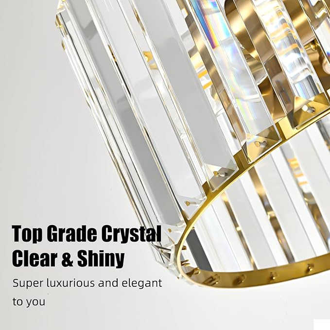 Gold Crystal Ceiling Light, Modern Semi Flush Mount Ceiling Lighting Fixture, Round Hallway Lighting Fixtures Chandelier Pendent Light for Foyer Kitchen Entryway Bedroom Dining Room, 3-Light,11.8Inch