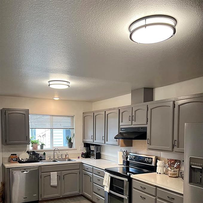 Kalium LED Ceiling Light with Remote 2 Pack 14 Inch Flush Mount Ceiling Light Fixture, 24W 3000K-6000K Adjustable Color Temperature, Dimmable Lighting Fixtures for Kitchen Bedroom. Hardwired