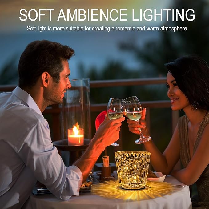 Crystal Diamond Table Lamp USB Charging Touch Lamp K9 Crystal Table Lamp with 3 Color, Diamond Lamp for Nightstand Bedroom Livng Room Decor Christmas Gifts (Style C, 3 Color)