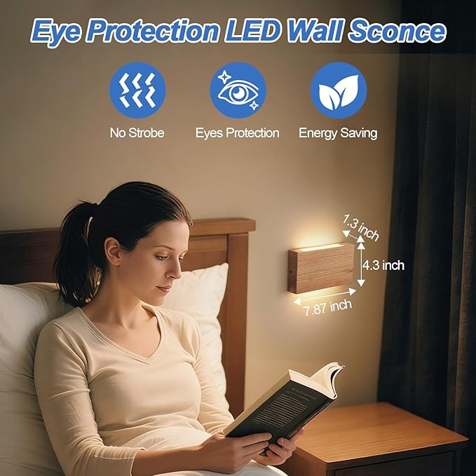 Wood Wall Sconce Indoor Wall Lights Hardwired 2 Pack Up and Down Wall Mount Light for Living Room Bedroom Hallway Lights，wall sconces Set of Two，led Lights for Bed，Light for Bedroom