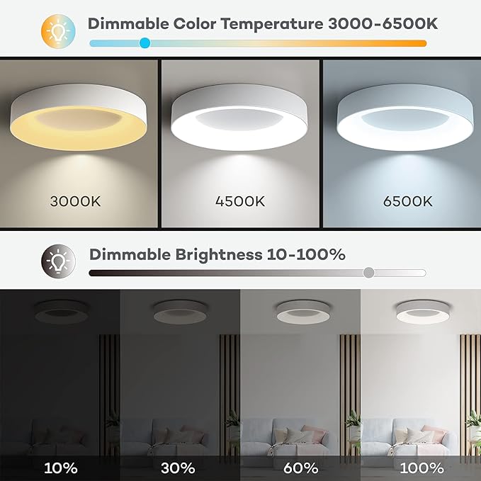 Annaror RGB Flush Mount Ceiling Light with Remote Control, 2400LM Dimmable Ceiling Light Fixture, 3000K-6500K Modern Low Profile Ceiling Lights for Bedroom Kids Room, 11in White
