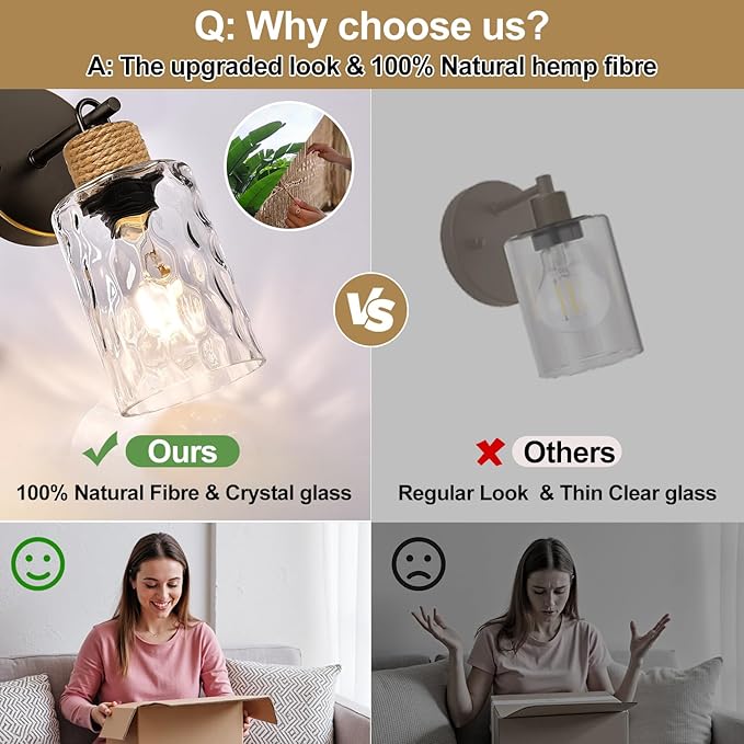 MOKATNG Set of 2 Wall Sconces for Bathroom, Coastal Modern Vanity Lights with Clear Glass Shade, Brown and Gold Bathroom Wall Lamp for Mirror Kitchen Living Room Hallway Cabinet Porch