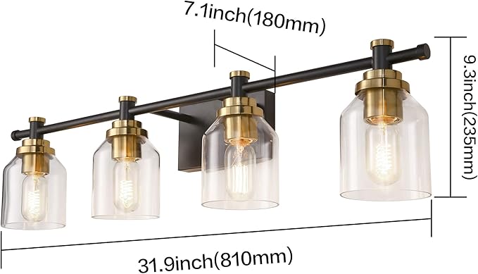 SOLFART Vintage Vanity Light Over Mirror Wall Sconce Bathroom Light Fixtures Black Brass Wall Lighting Bath Light Over Vanity
